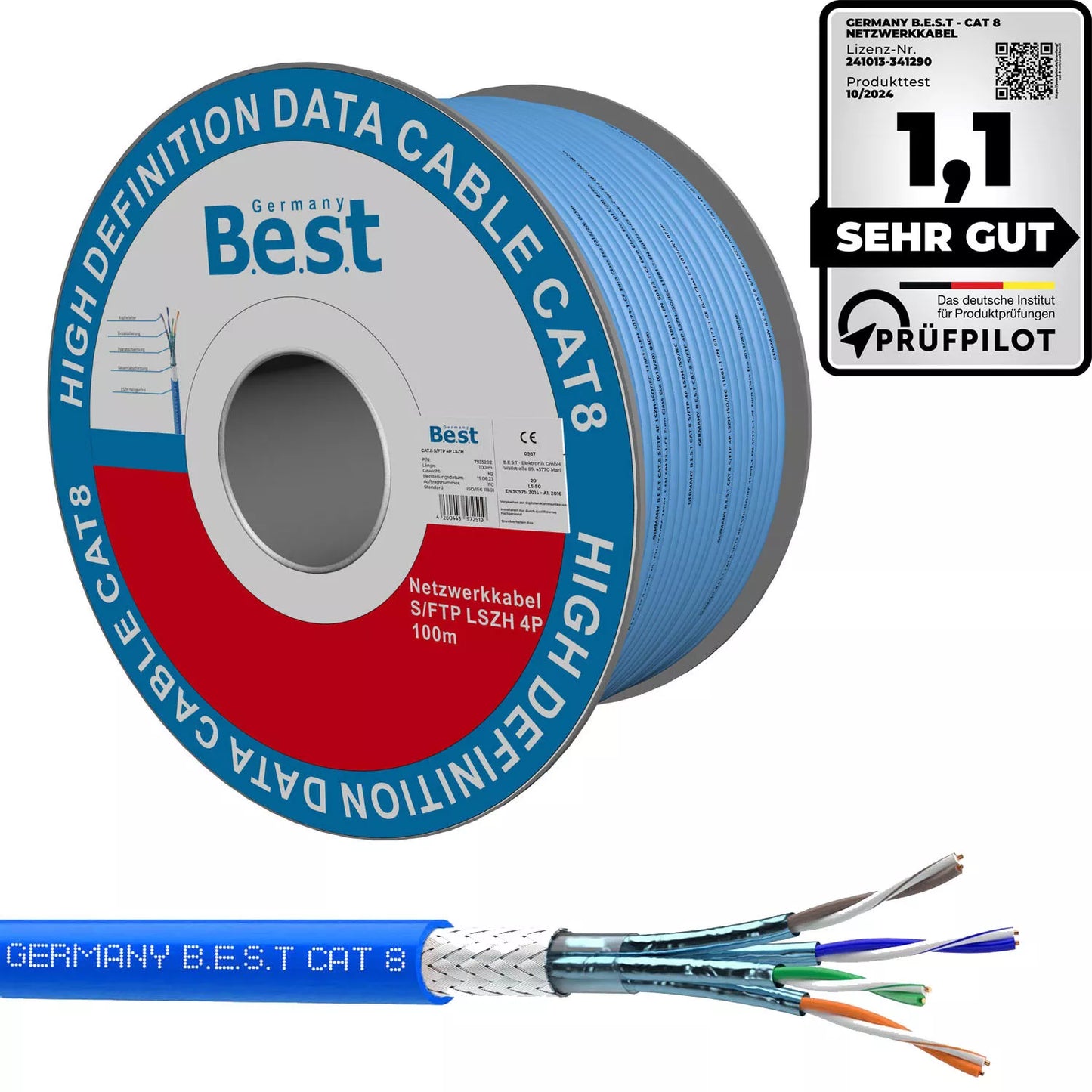 100m CAT 8 Netzwerkkabel Verlegekabel 40 Gbit/s CAT8 Verkabelung Netzwerk Datenkabel CAT8.1 LAN Germany B.e.s.t