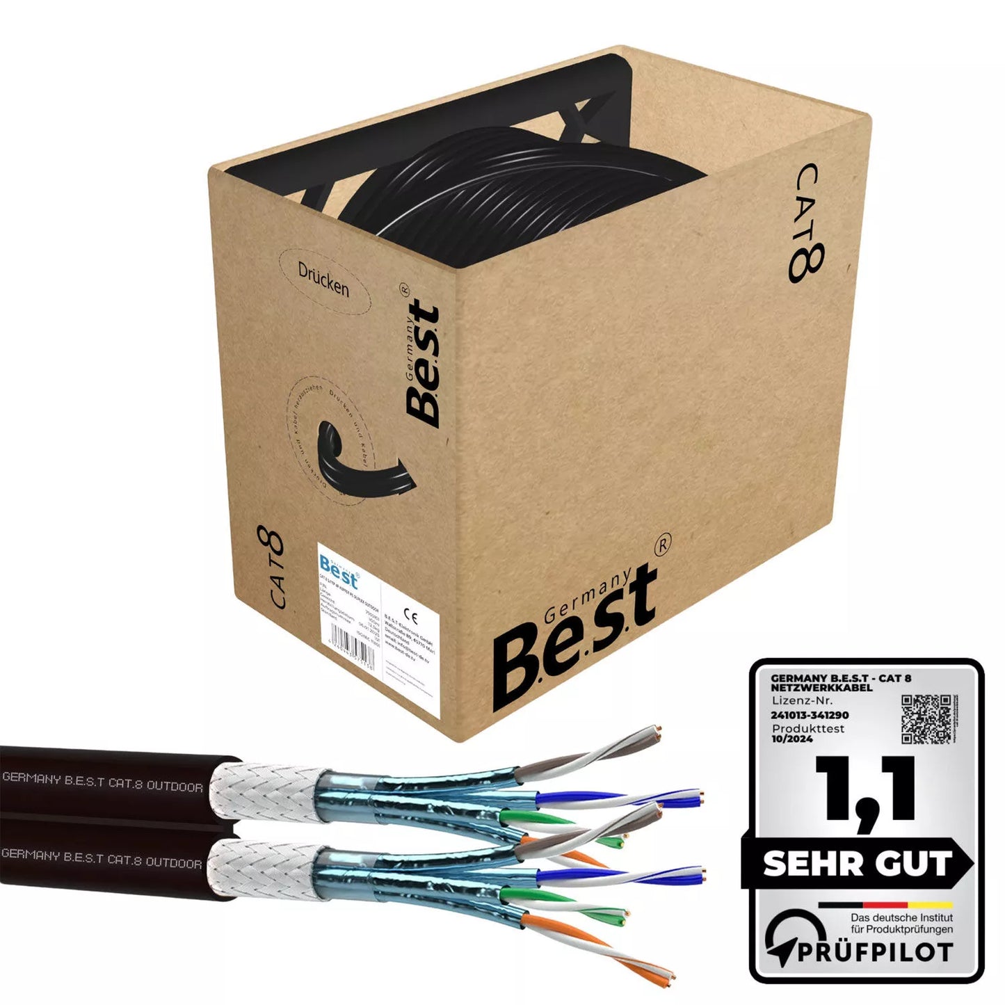 100m CAT 8 Duplex Outdoor Netzwerkkabel Verlegekabel Halogenfrei Installationskabel 40 Gbit/s CAT8 Verkabelung Netzwerk Datenkabel CAT8.1 LAN