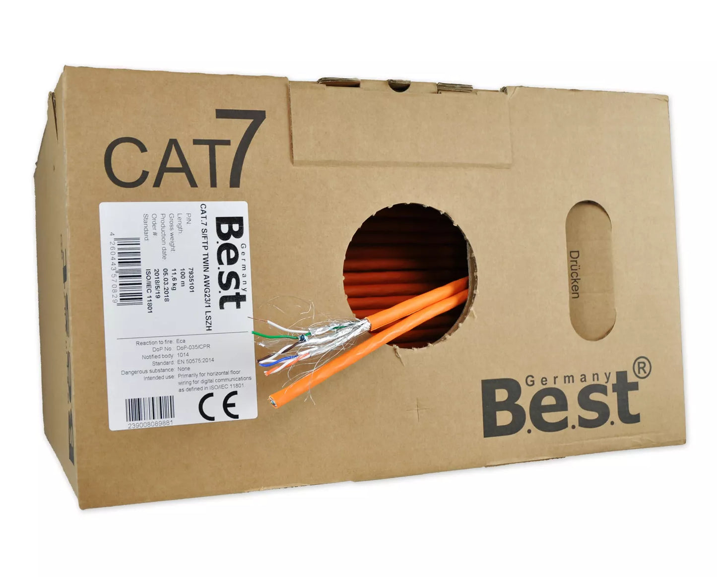 100 m Germany B.e.s.t. CAT.7 Verlegekabel duplex Netzwerkkabel Kupfer LAN 1000Mhz S/FTP6 5 Kat.7