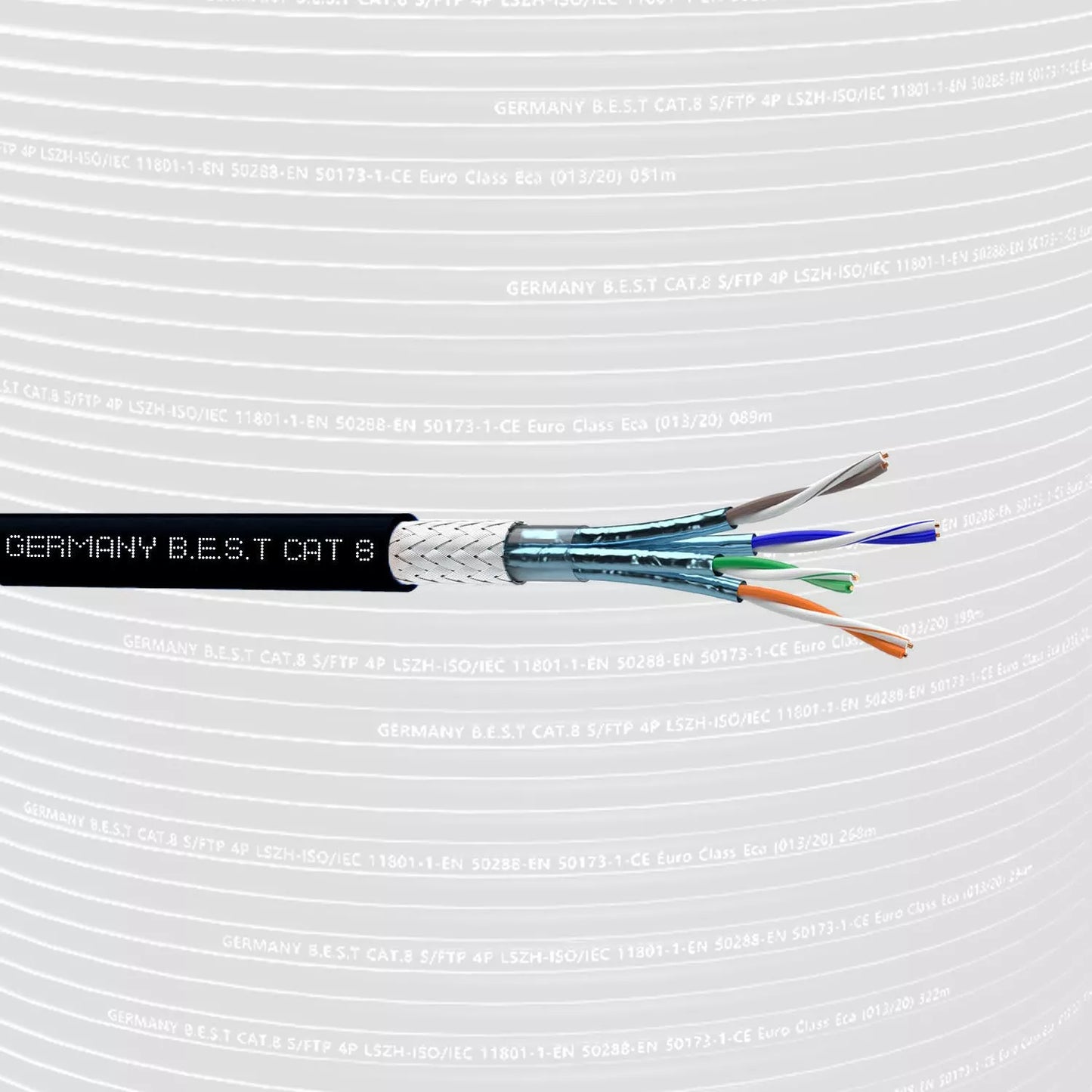 Germany B.e.s.t 500m CAT 8 Outdoor Netzwerkkabel Verlegekabel Halogenfrei Installationskabel 40 Gbit/s CAT8 Verkabelung Netzwerk Datenkabel CAT8.1 LAN