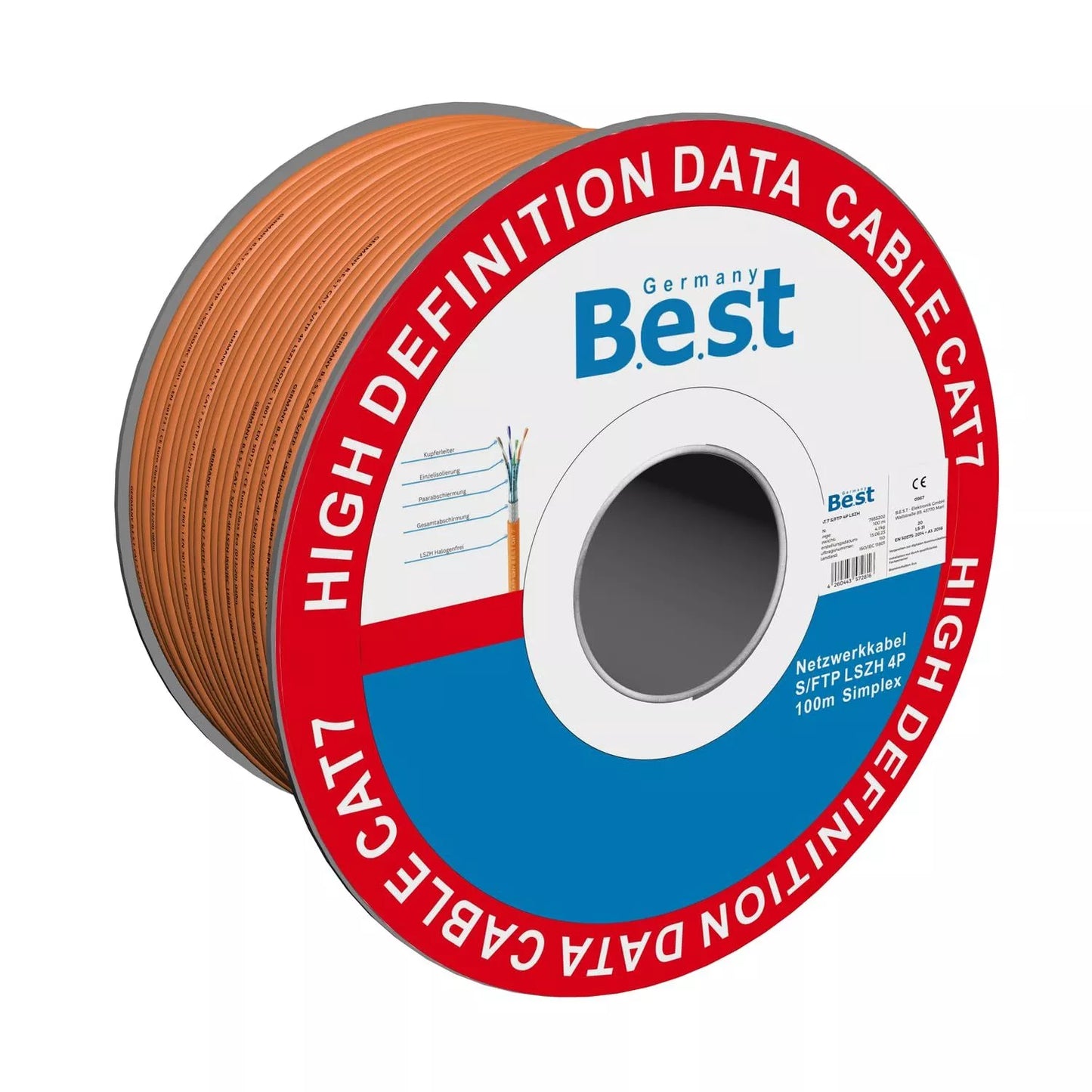 Germany B.e.s.t CAT.7 100m Simplex Verlegekabel BEST Gigabit Netzwerkkabel KUPFER Halogenfrei PIMF POE 10Gbit