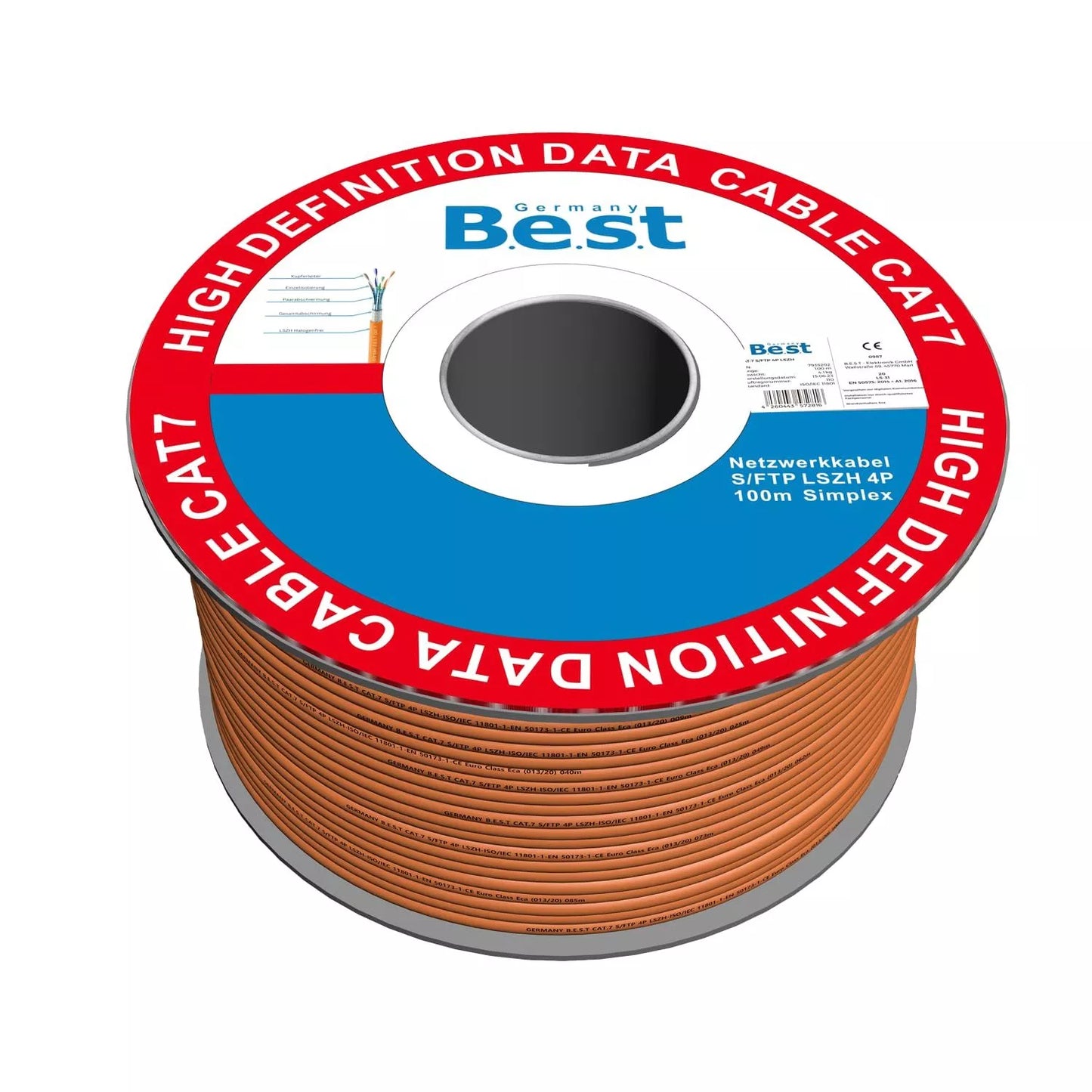 Germany B.e.s.t CAT.7 100m Simplex Verlegekabel BEST Gigabit Netzwerkkabel KUPFER Halogenfrei PIMF POE 10Gbit