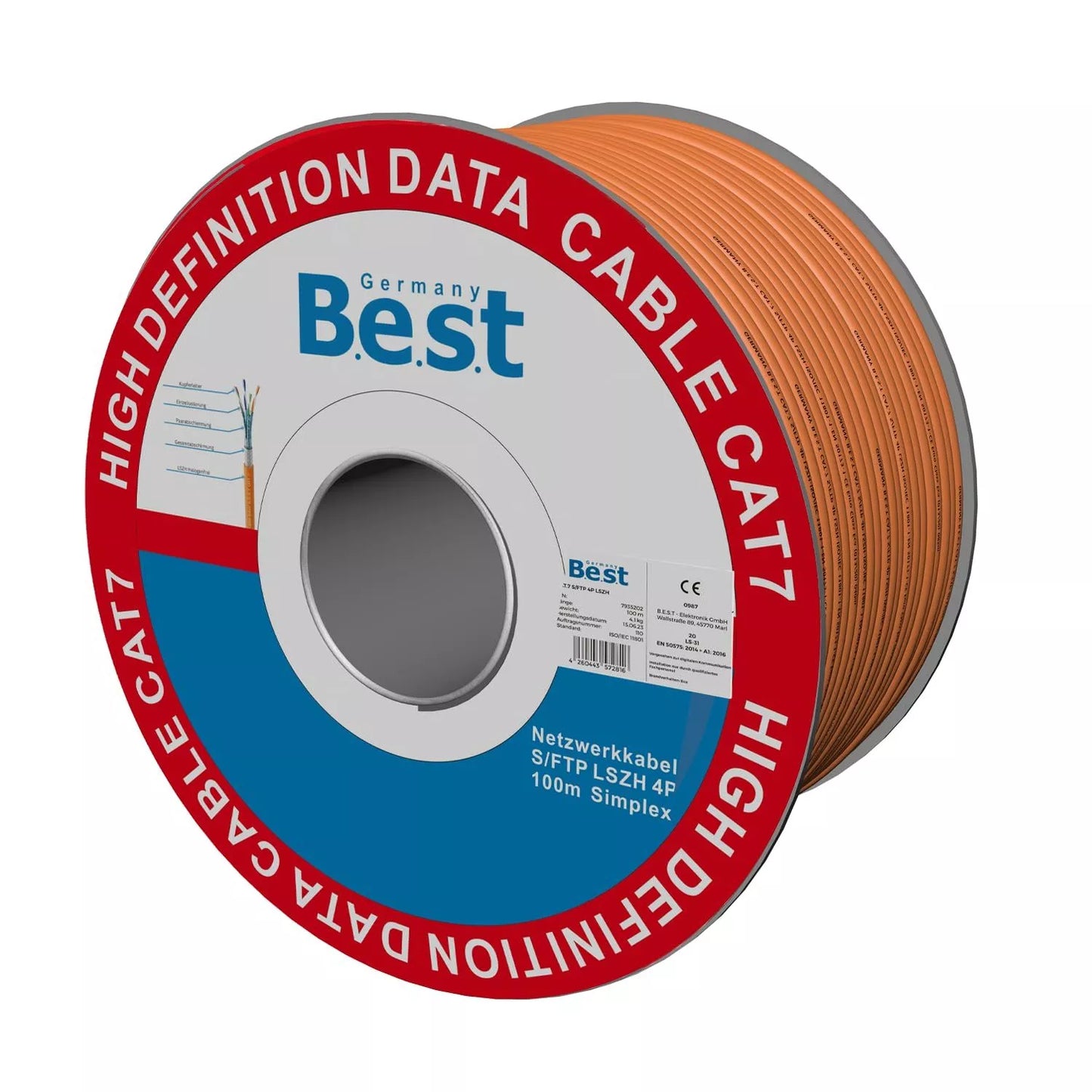 Germany B.e.s.t CAT.7 100m Simplex Verlegekabel BEST Gigabit Netzwerkkabel KUPFER Halogenfrei PIMF POE 10Gbit