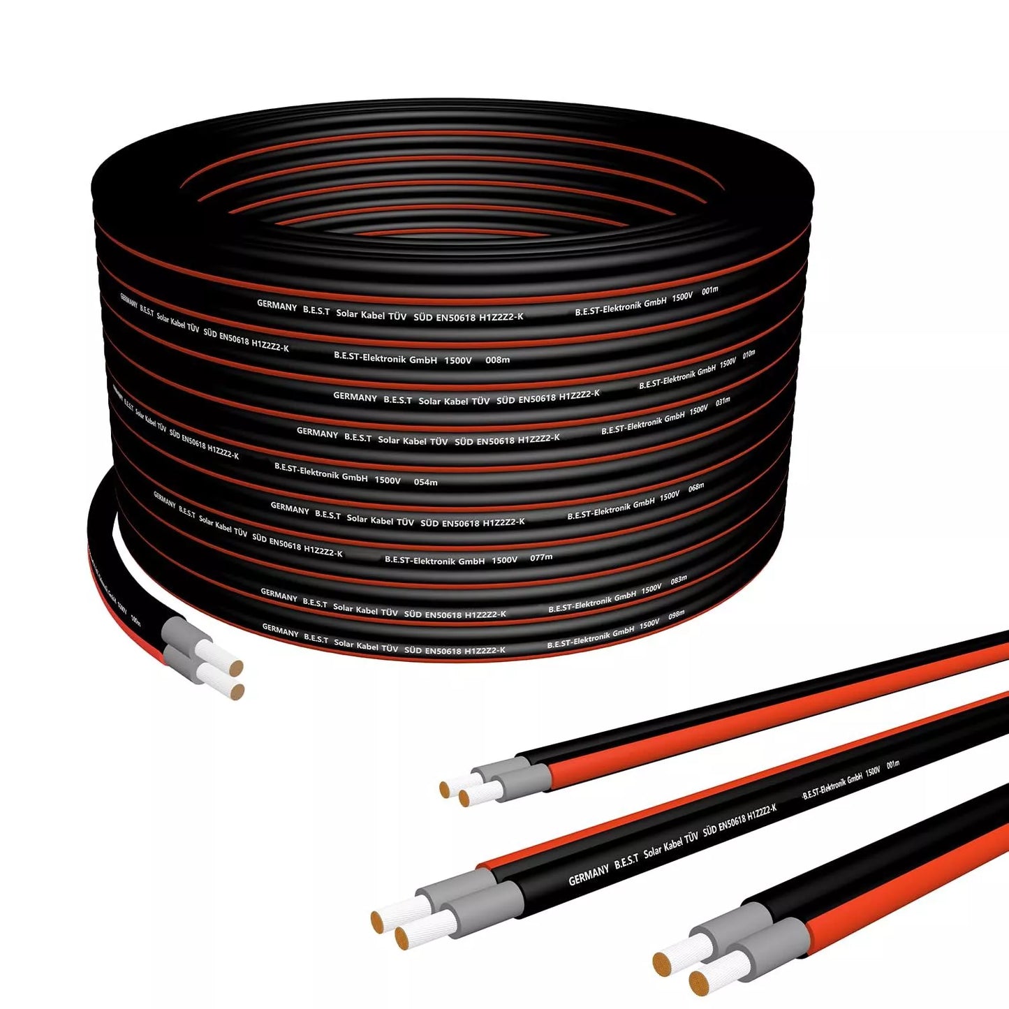 Germany B.e.s.t Solarkabel Duplex 4mm² PV Kabel TÜV Zertifiziertes Solar Kabel aus Kupfer, Photovoltaik Kabel 50m Schwarz und Rot