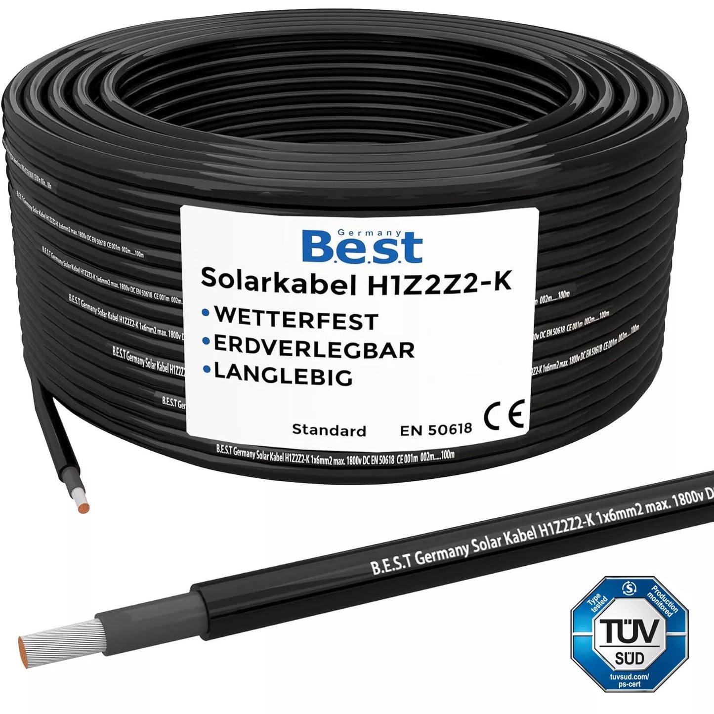 Germany B.E.S.T Solarkabel Solarleitung 4mm² reines Kupferkabel H1Z2Z2-K 15m PV Schwarz