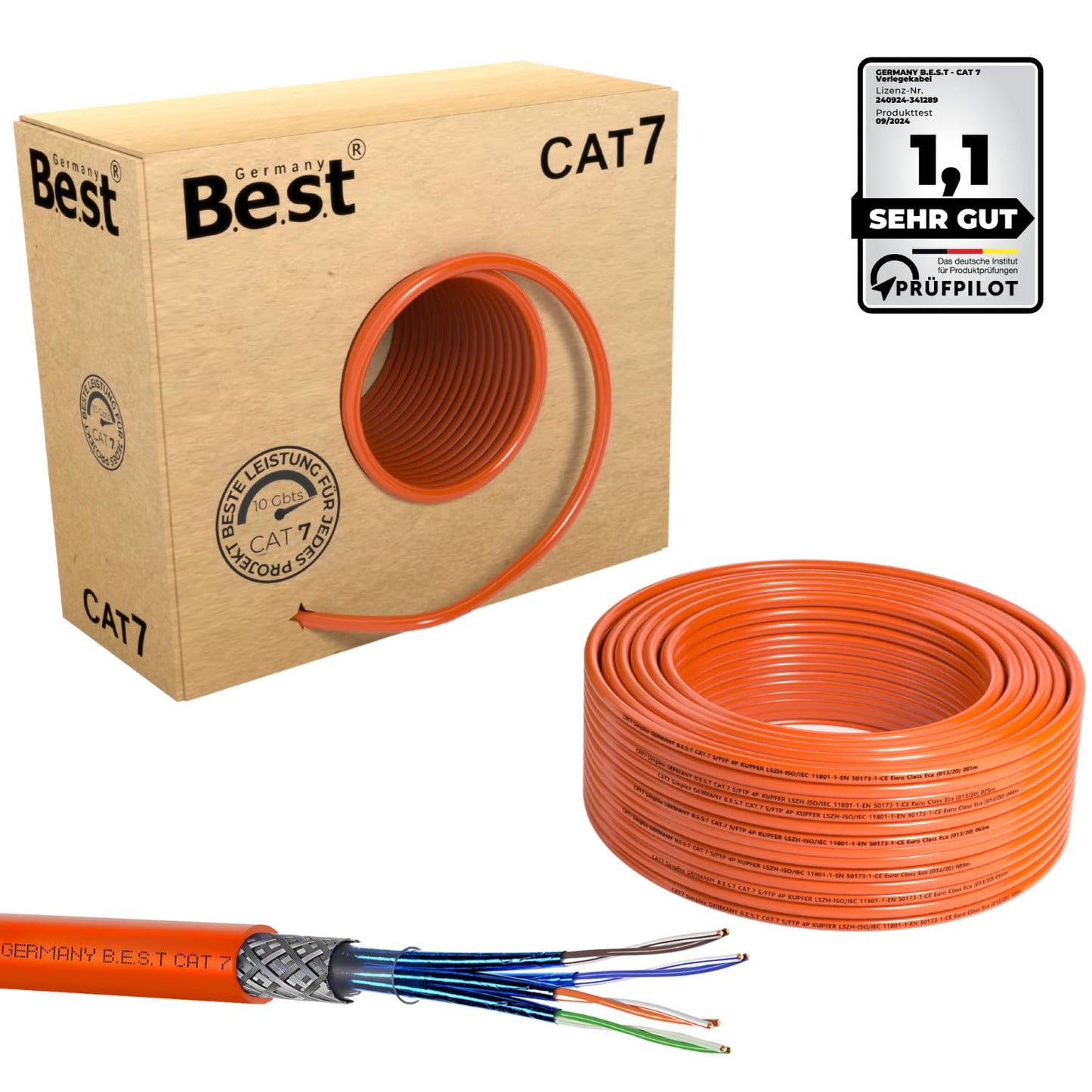 100 m Germany B.e.s.t. CAT.7 Verlegekabel Gigabit Netzwerkkabel KUPFER Lan 1000Mhz S/FTP
