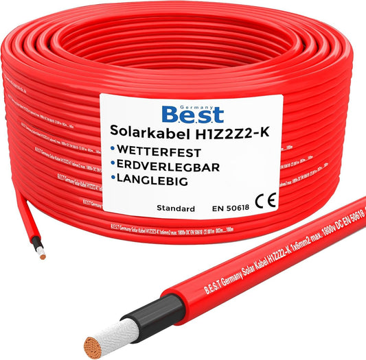 Solarkabel 6 mm² – 100 Meter – Rot – UV-beständig, flexibel, TÜV-zertifiziert für Photovoltaikanlagen