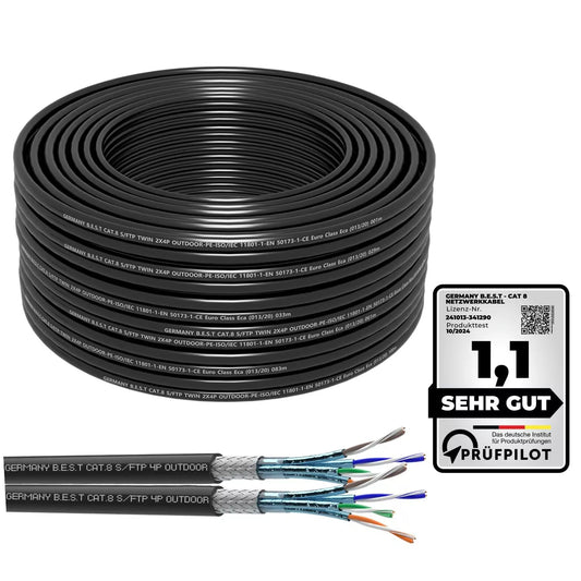 Germany B.e.s.t Duplex CAT 8.1 Outdoor Netzwerkkabel Verlegekabel Halogenfrei Installationskabel 40 Gbit/s LAN