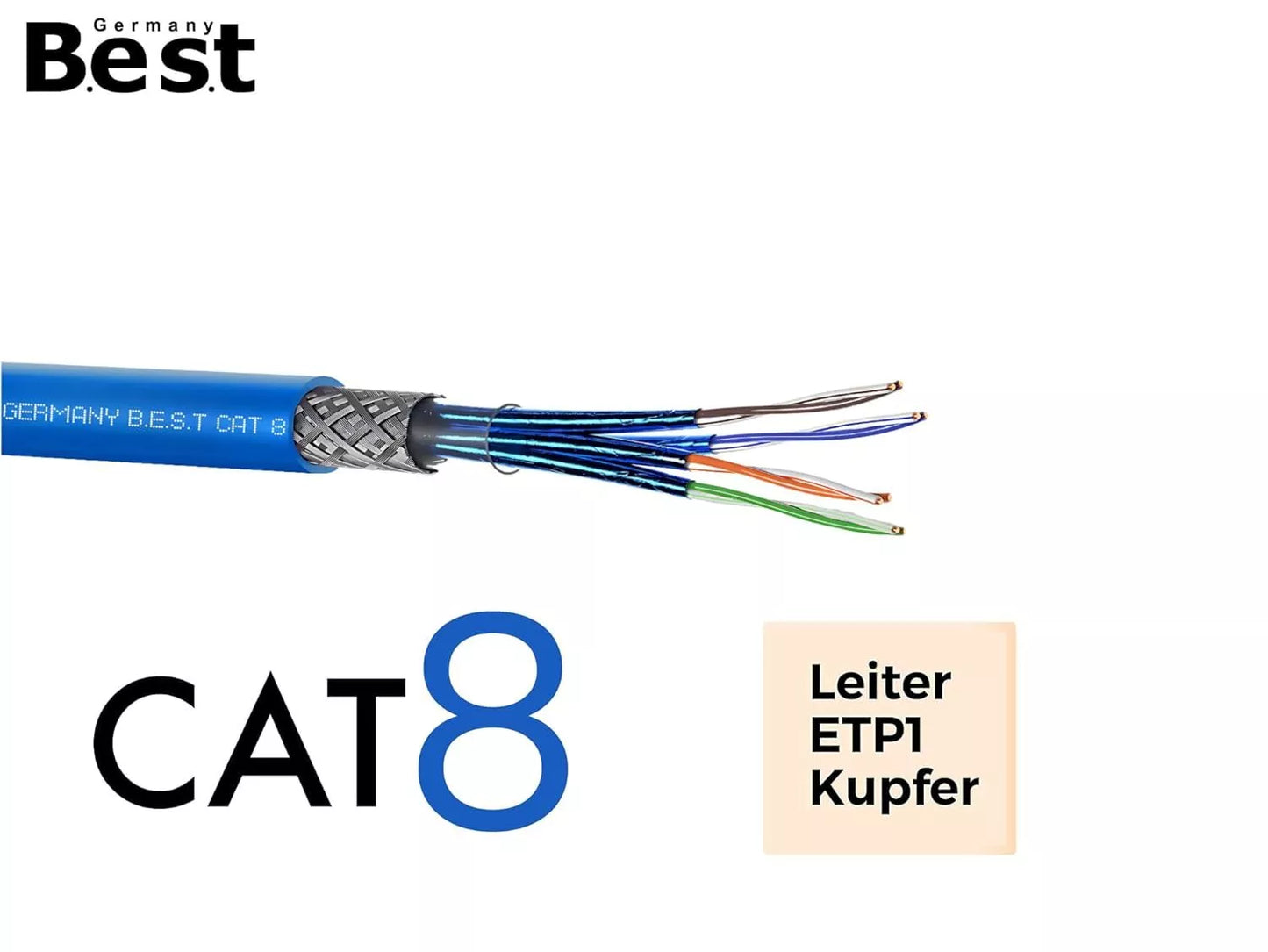 500M CAT 8 LAN Kabel  Netzwerkkabel Verlegekabel Kupfer Ethernetkabel S/FTP 40 Gbit/s Kat 8 reines Kupfer Datenkabel PoE++ LSZH Datenkabel Simplex
