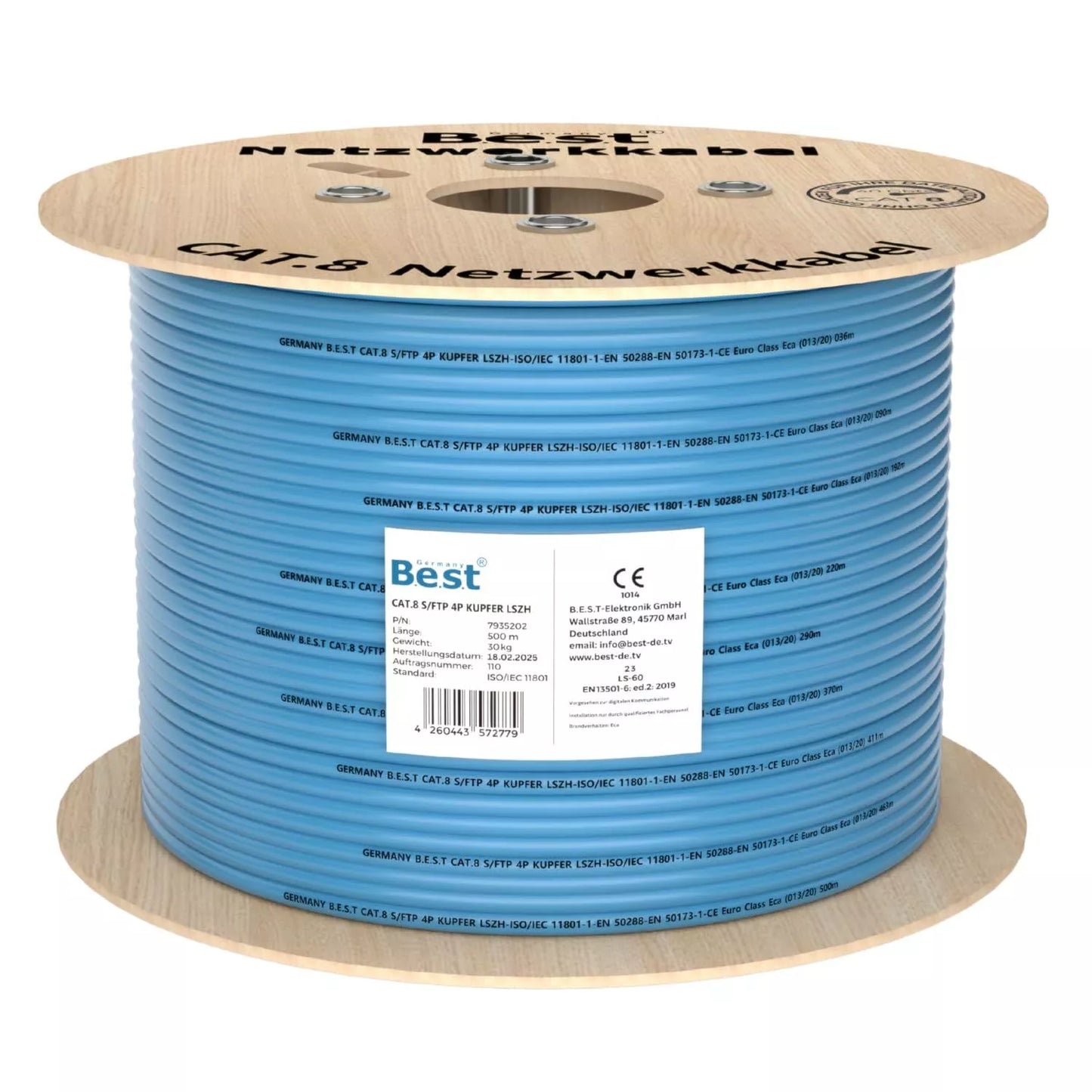500M CAT 8 LAN Kabel  Netzwerkkabel Verlegekabel Kupfer Ethernetkabel S/FTP 40 Gbit/s Kat 8 reines Kupfer Datenkabel PoE++ LSZH Datenkabel Simplex