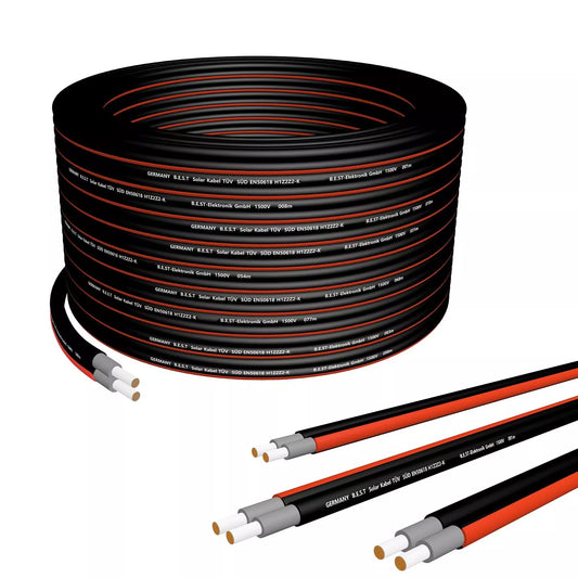Germany B.e.s.t Solarkabel Duplex 4mm² PV Kabel TÜV Zertifiziertes Solar Kabel aus Kupfer, Photovoltaik Kabel 50m Schwarz und Rot