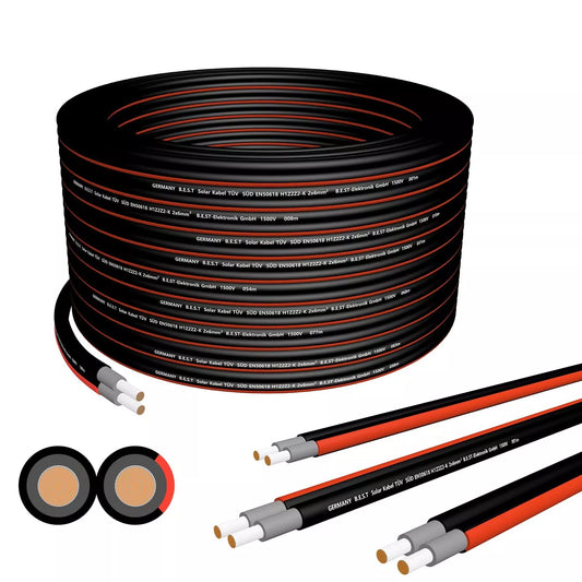 Solarkabel Duplex 6mm² PV Kabel TÜV Zertifiziertes Solar Kabel aus Kupfer, Germany B.e.s.t  Photovoltaik Kabel 50m Schwarz und Rot